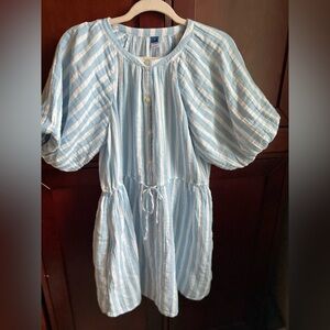 Old Navy Puffed Sleeved Blue Striped Women Mini Shirt Dress Size Small